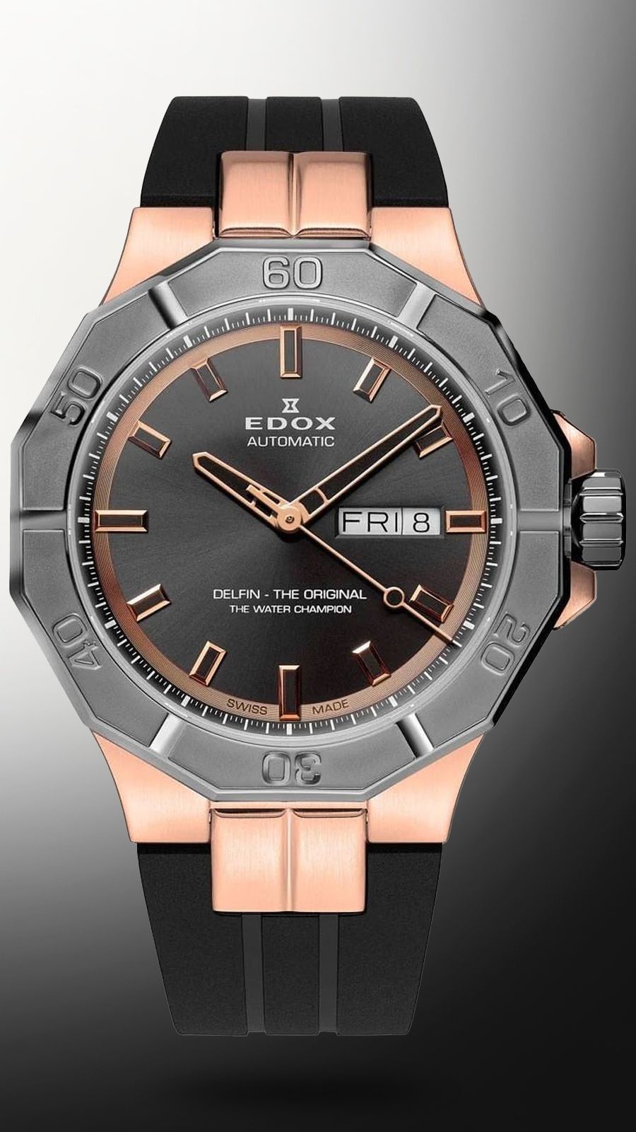 Edox Delfin The Original Automatic Men watch in Dodecagon case & Grey Dial