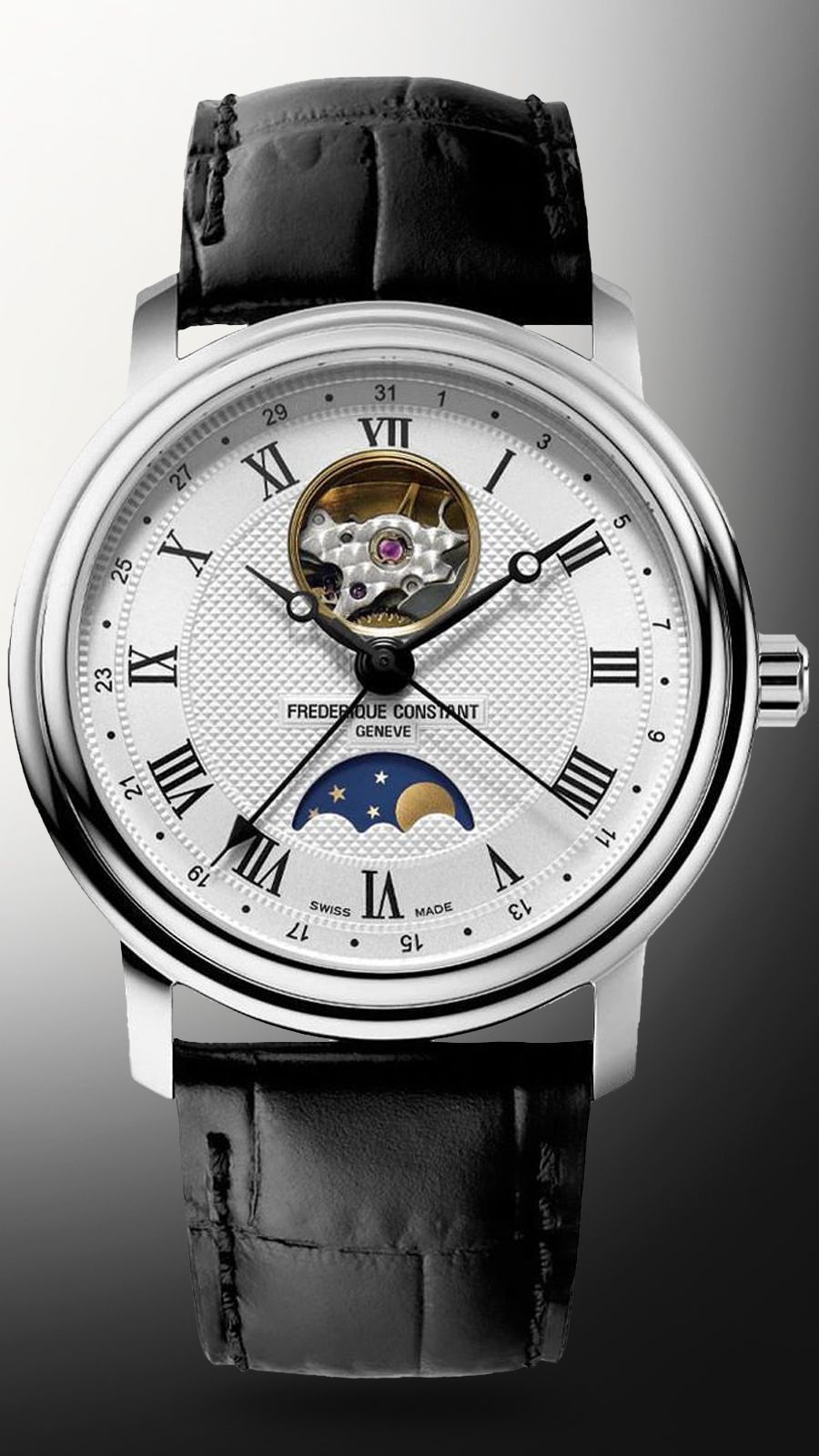 Frederique Constant Heart Beat Moonphase 40 mm Watch in Silver Dial