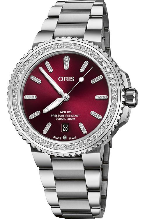 Oris Aquis Date Diamonds 41.5 mm Watch in Red Dial