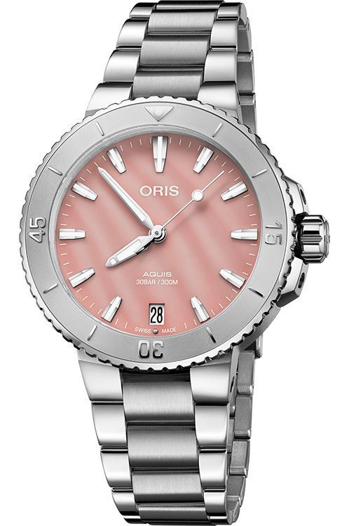 Oris Aquis Date 36.5 mm Watch in Pink MOP Dial