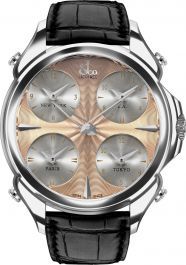 Jacob Co. Palatial Five Time Zone 45 mm Watch in Salmon Dial