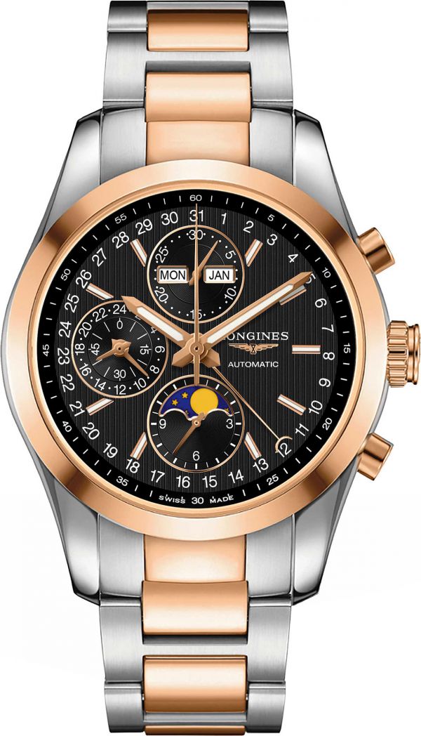 LONGINES Conquest レディース腕時計 ゴールド/ブラック Longines Conquest Chronograph Watch 42mm with Brown Dial