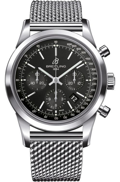 Breitling Transocean Chronograph Unitime 43 mm Watch in Black Dial