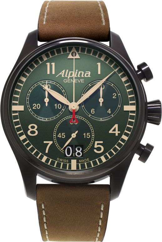Alpina Startimer Startimer Pilot Chronograph Green Dial 44 mm Quartz Watch For Men - 1