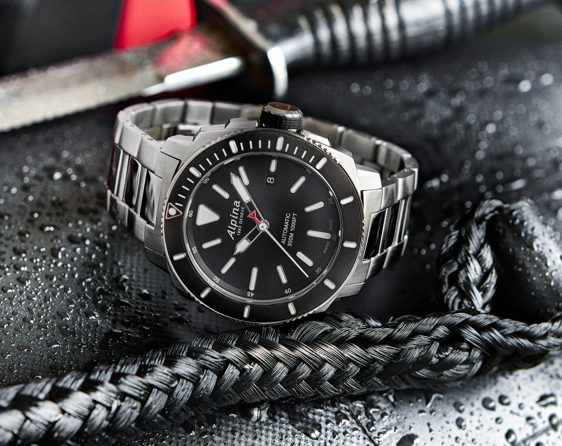 Alpina Seastrong 44 mm Watch in Black Dial