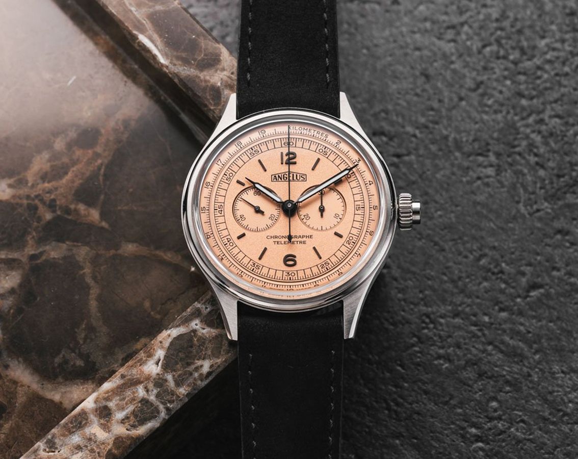 Angelus La Fabrique Manual Winding Unisex Watches in Round case Salmon  Dial