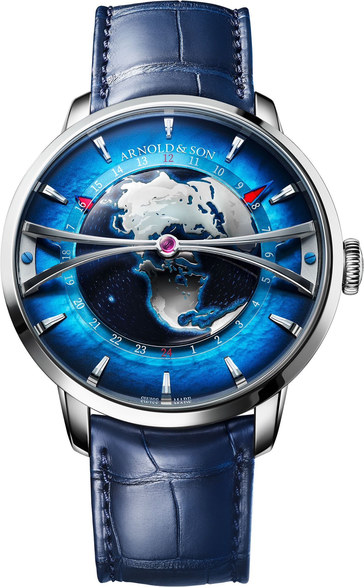 Arnold & Son Globetrotter  Blue MOP Dial 45 mm Automatic Watch For Men - 1