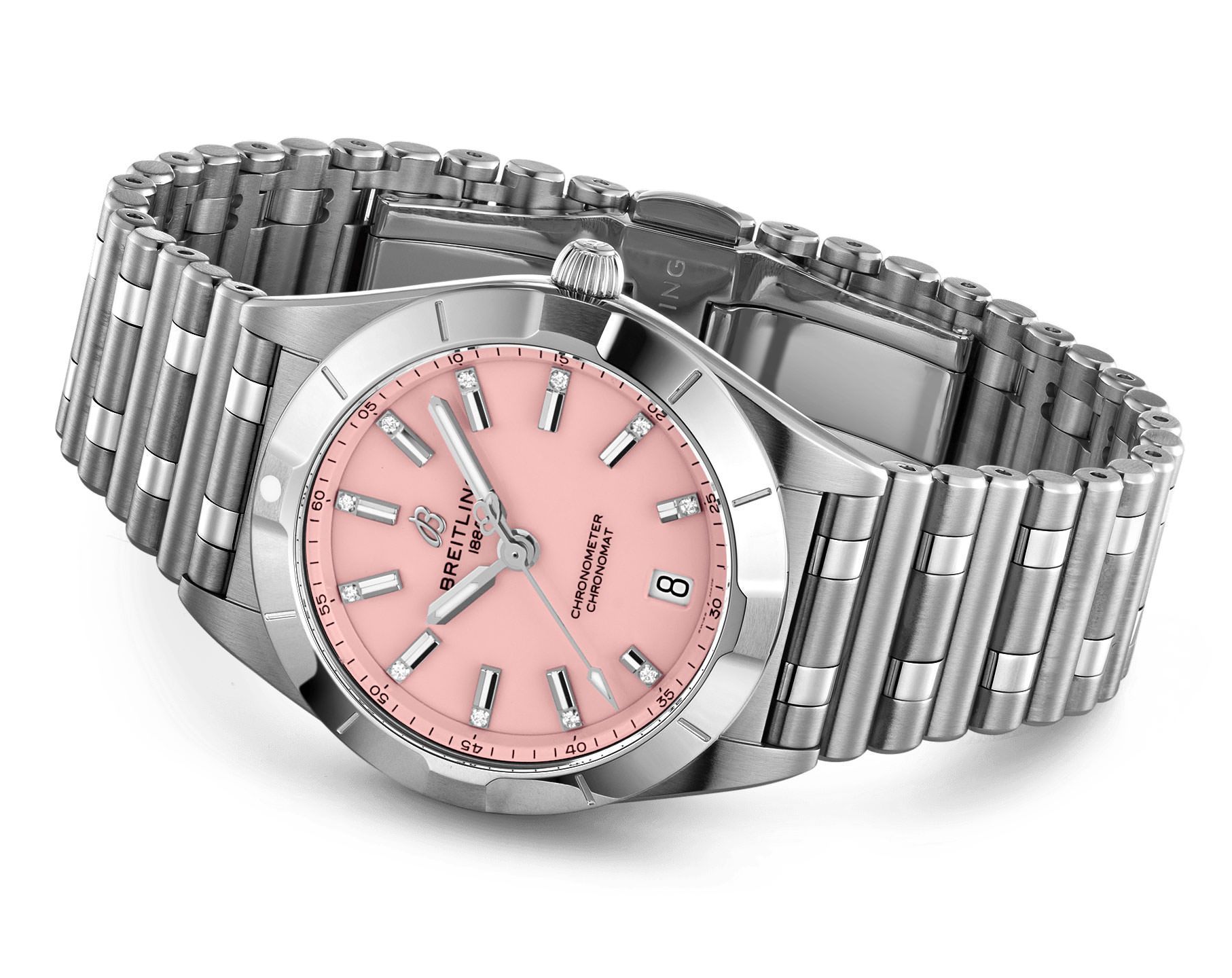 Breitling Chronomat  Pink Dial 32 mm Quartz Watch For Women - 4