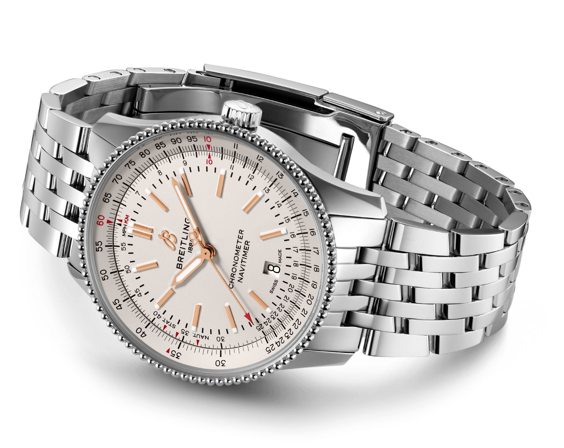 Breitling  41 mm Watch in Silver Dial For Men - 4