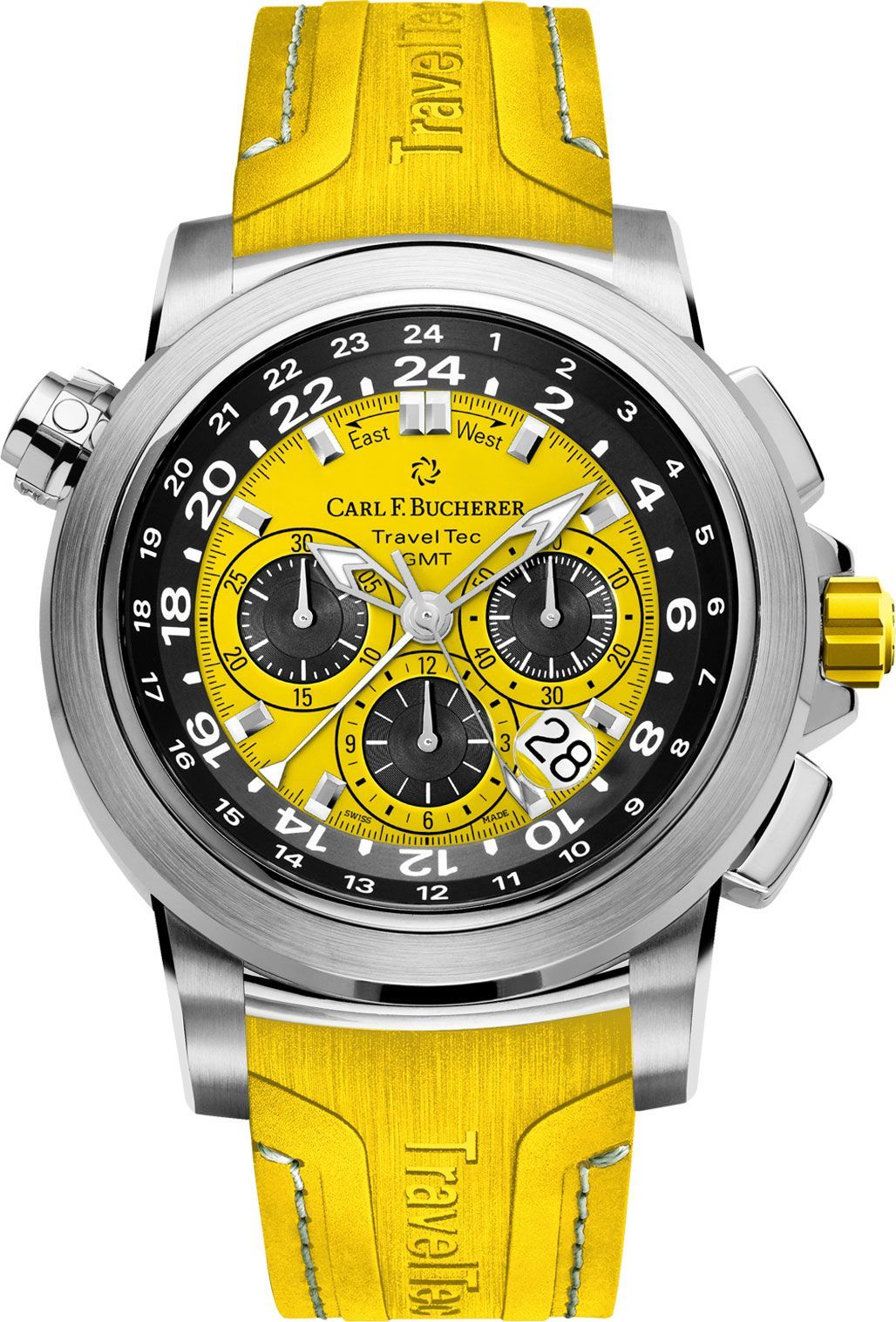 Carl F. Bucherer Patravi TravelTec Yellow Dial 46.6 mm Automatic Watch For Men - 1