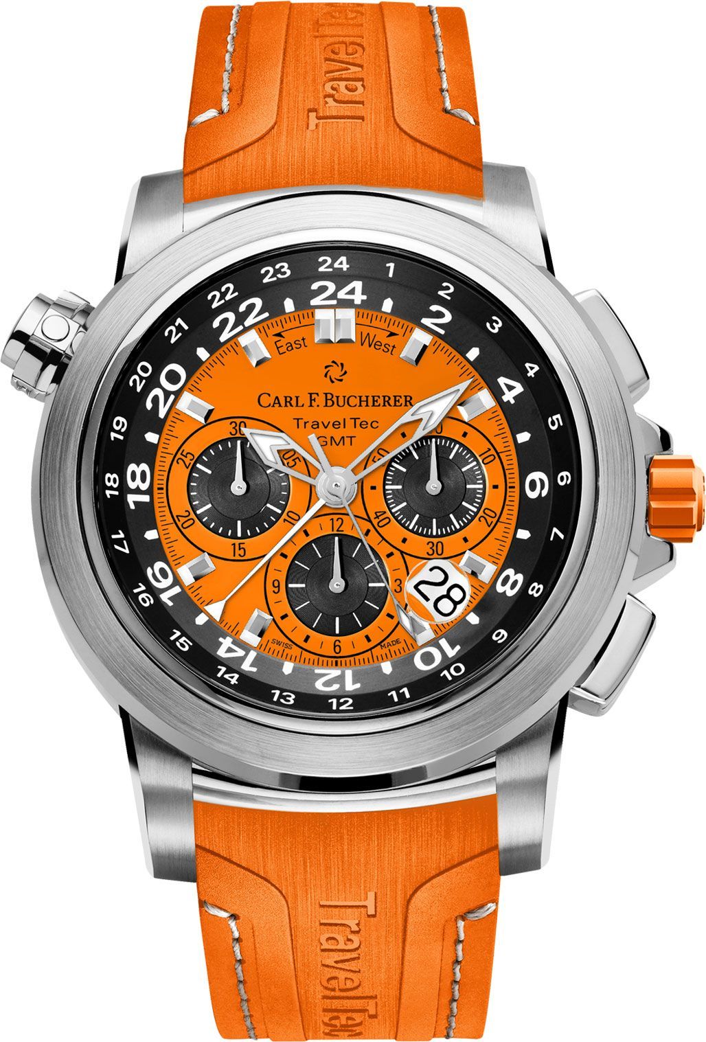 Carl F. Bucherer Patravi TravelTec Orange Dial 46.6 mm Automatic Watch For Men - 1