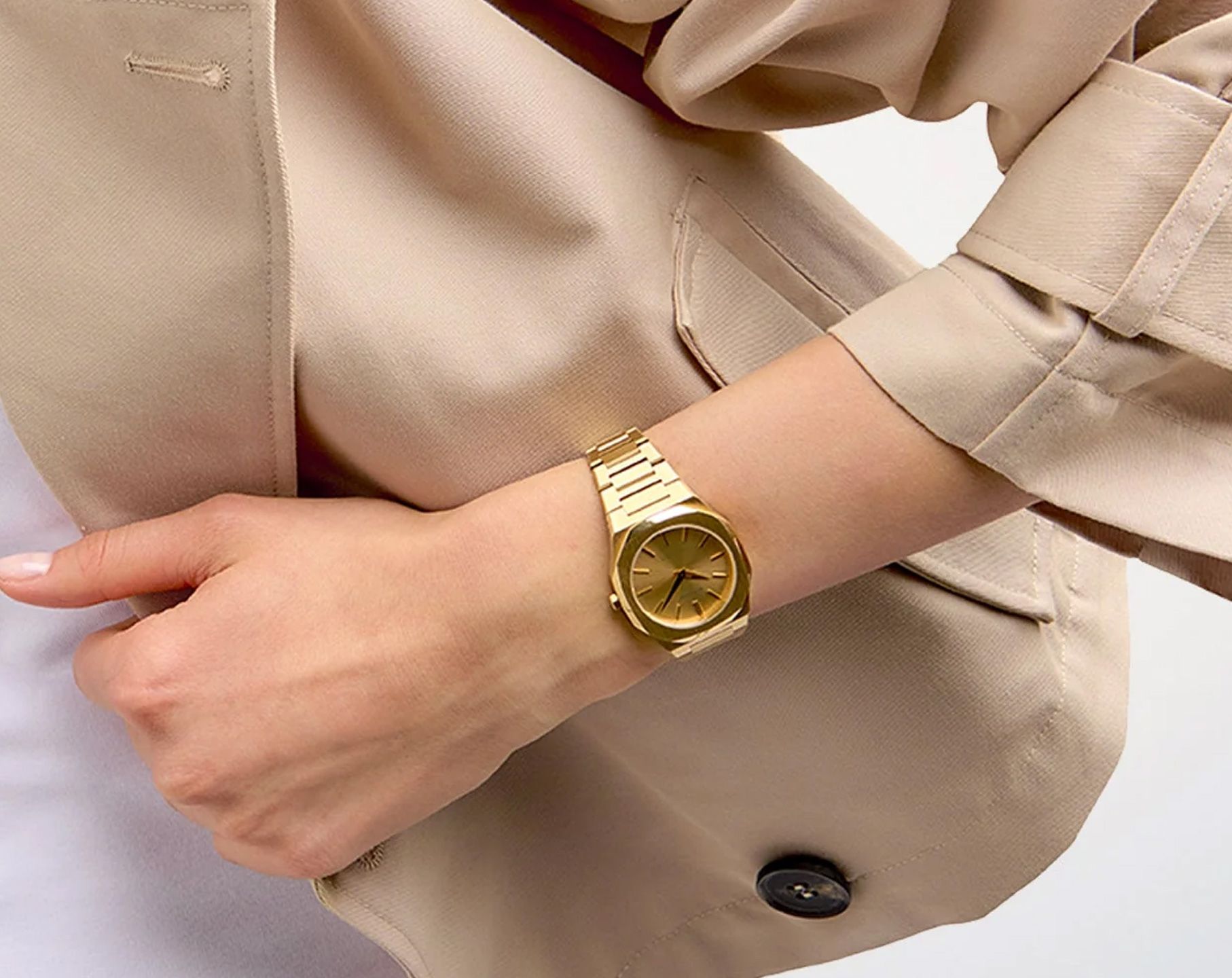 D1 Milano Ultra Thin Quartz Women Watches in Octagon case Gold Dial