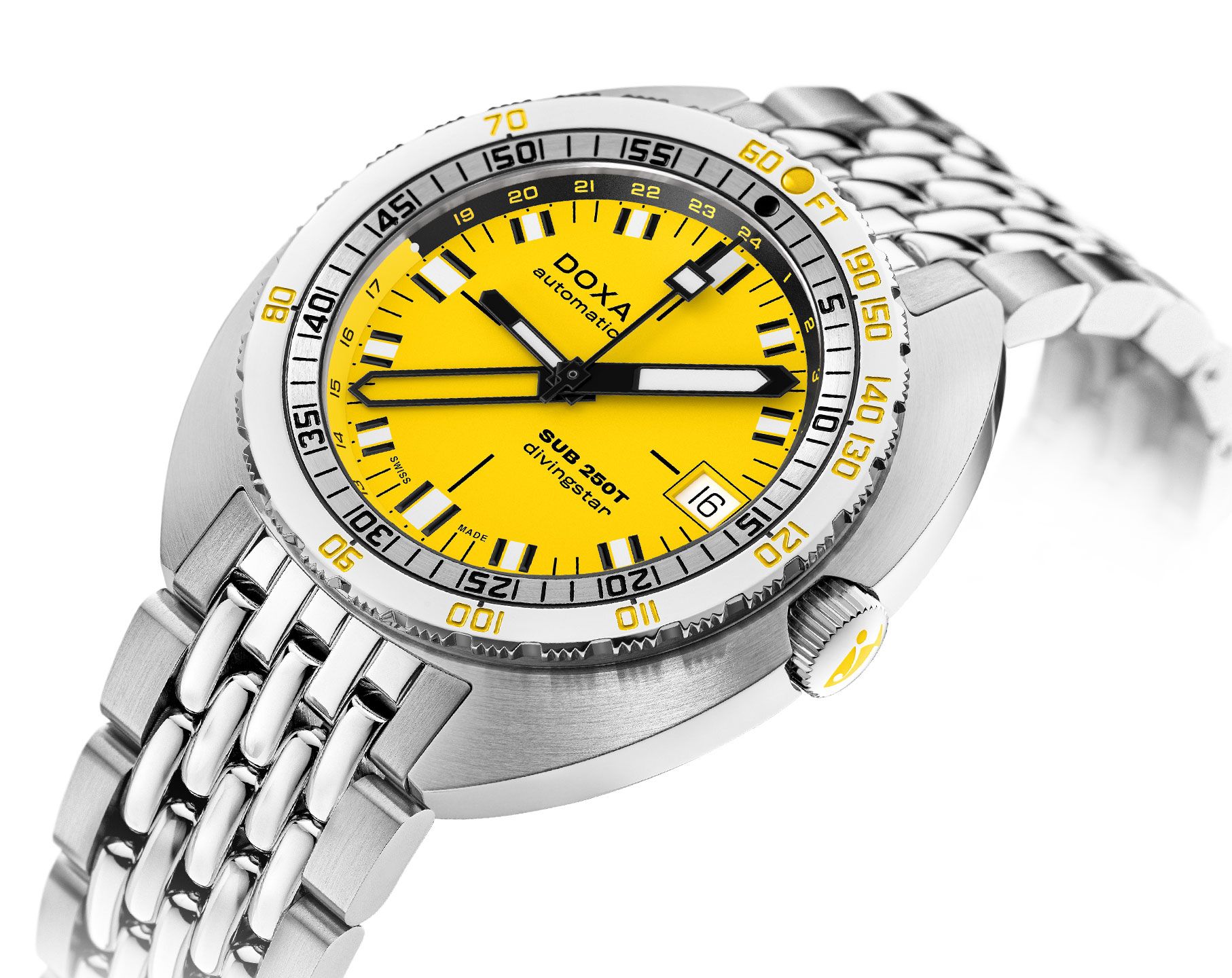 Doxa SUB 250T GMT Automatic Men Watches in Oval case Yellow Dial