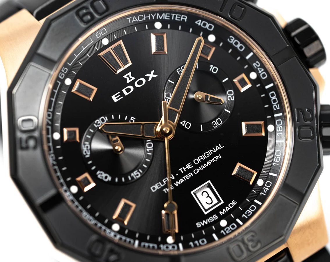 Edox Delfin The Original  Black Dial 43 mm Quartz Watch For Men - 5