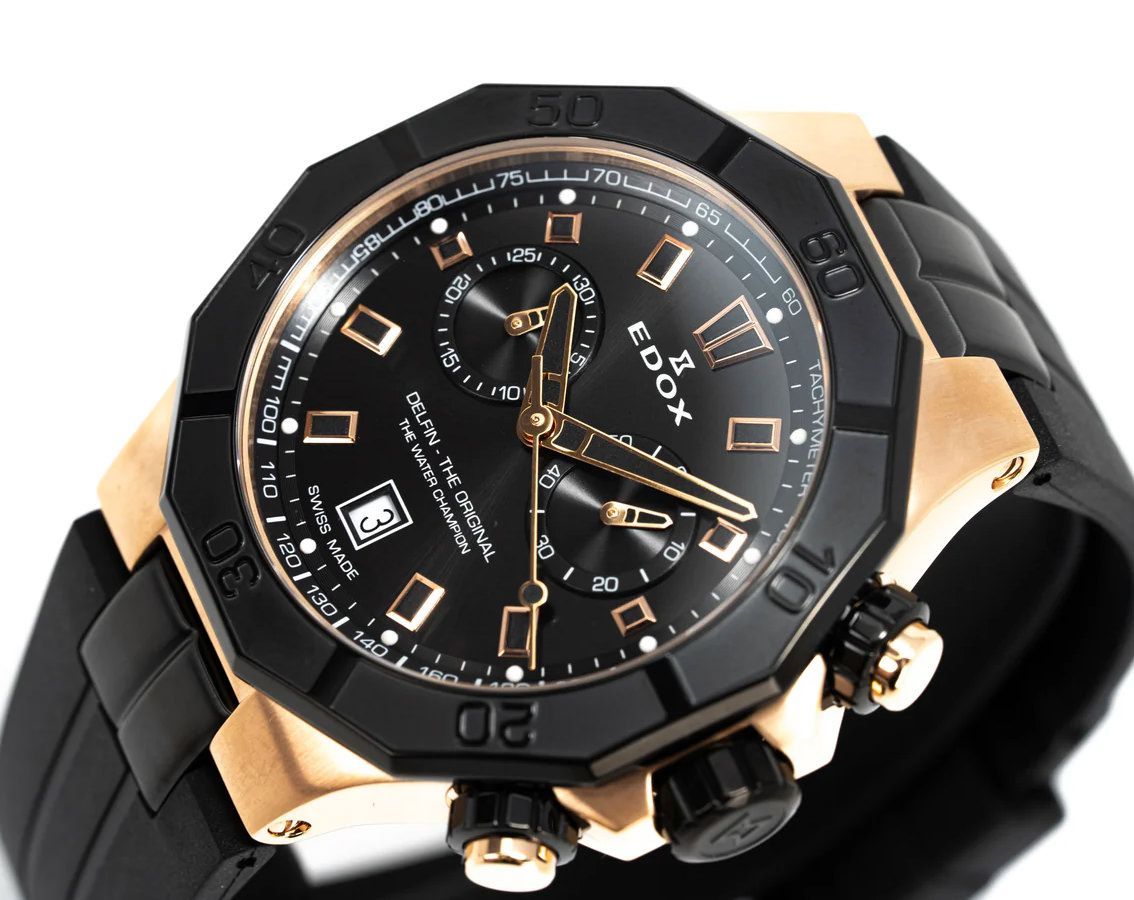 Edox Delfin The Original  Black Dial 43 mm Quartz Watch For Men - 6