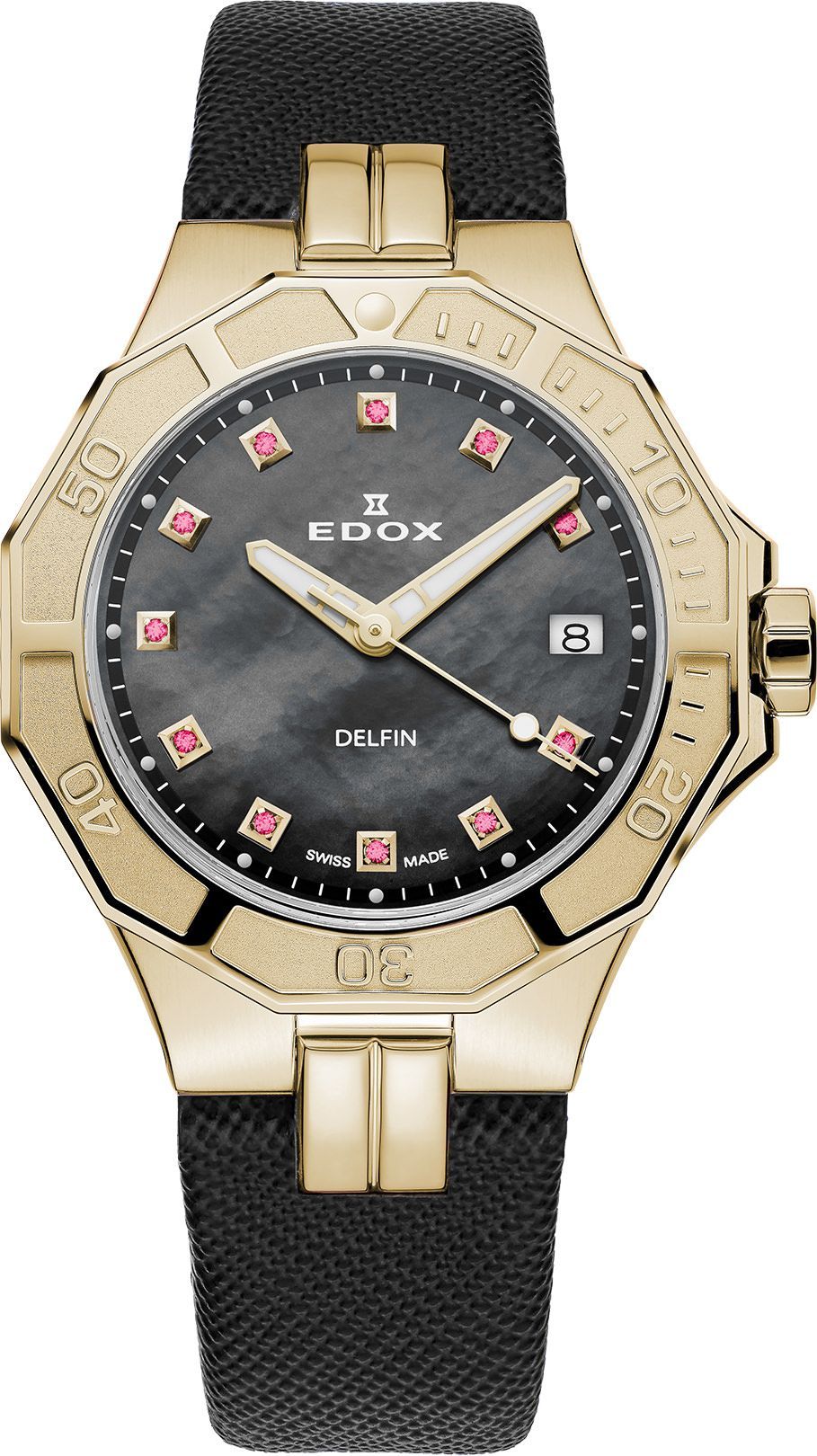 Edox Delfin The Original  Black MOP Dial 38 mm Quartz Watch For Women - 1