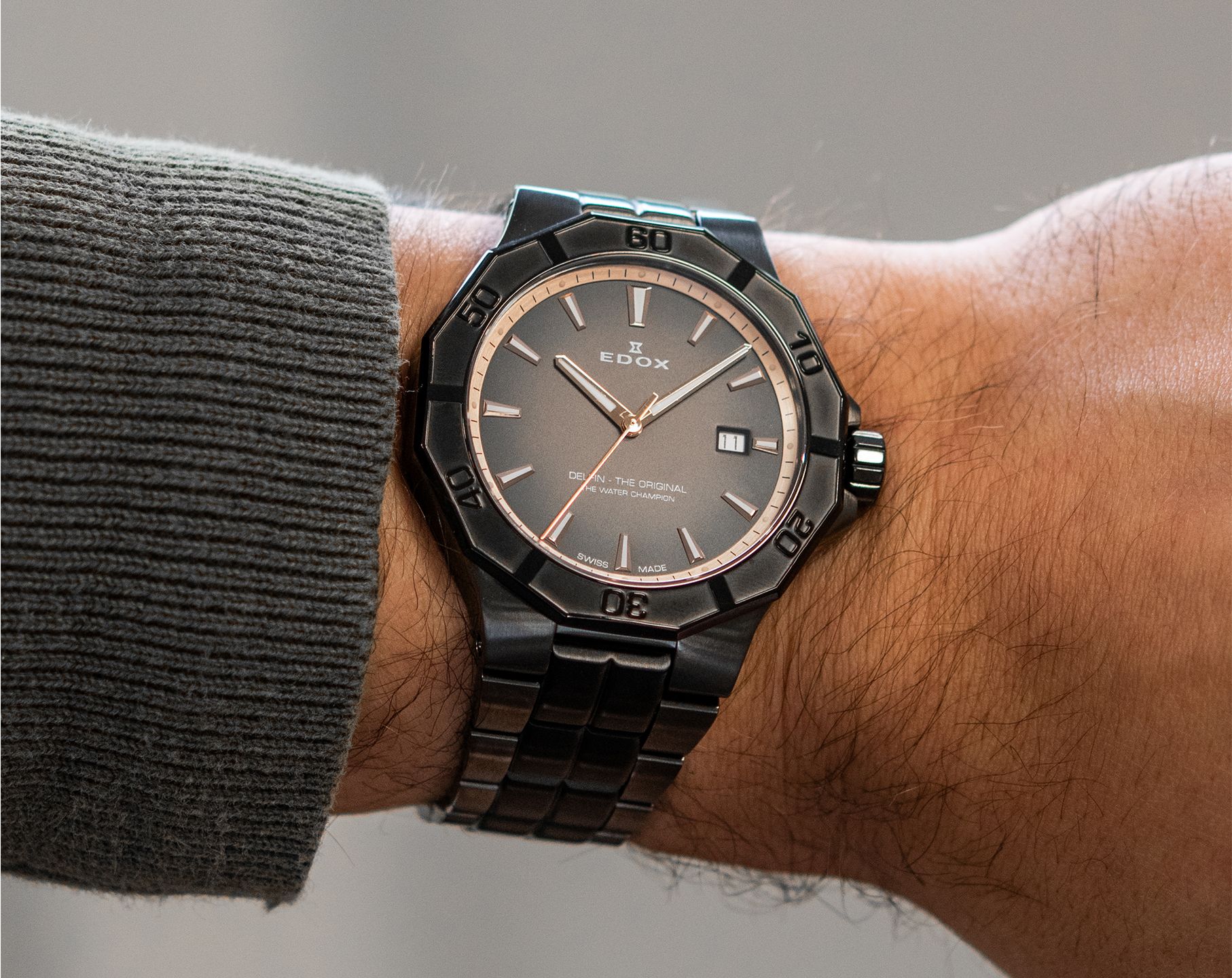 Edox Delfin The Original Quartz Men Watches in Dodecagon case Black Dial