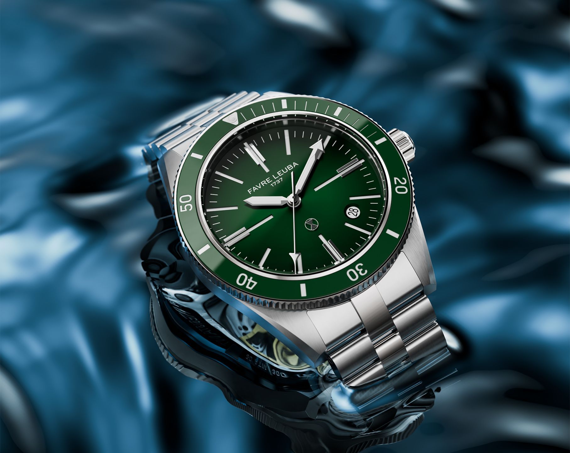 Favre Leuba Deep Blue Deep Blue Renaissance Green Dial 40 mm Automatic Watch For Men - 3