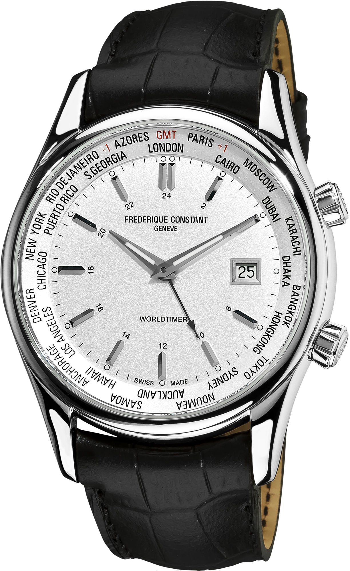 Frederique Constant Classics Index Worldtimer Silver Dial 43 mm Quartz Watch For Men - 1