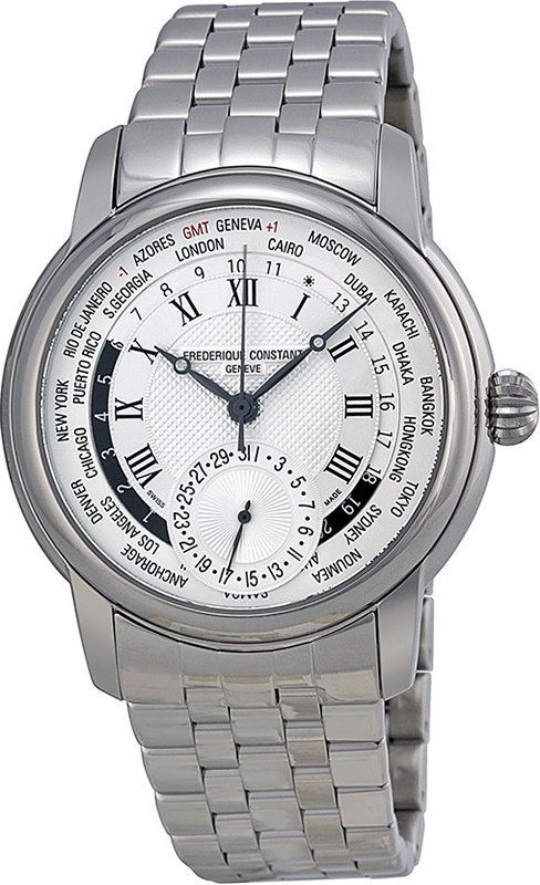 Frederique Constant Classic Worldtimer 42 mm Watch in Silver Dial For Men - 1