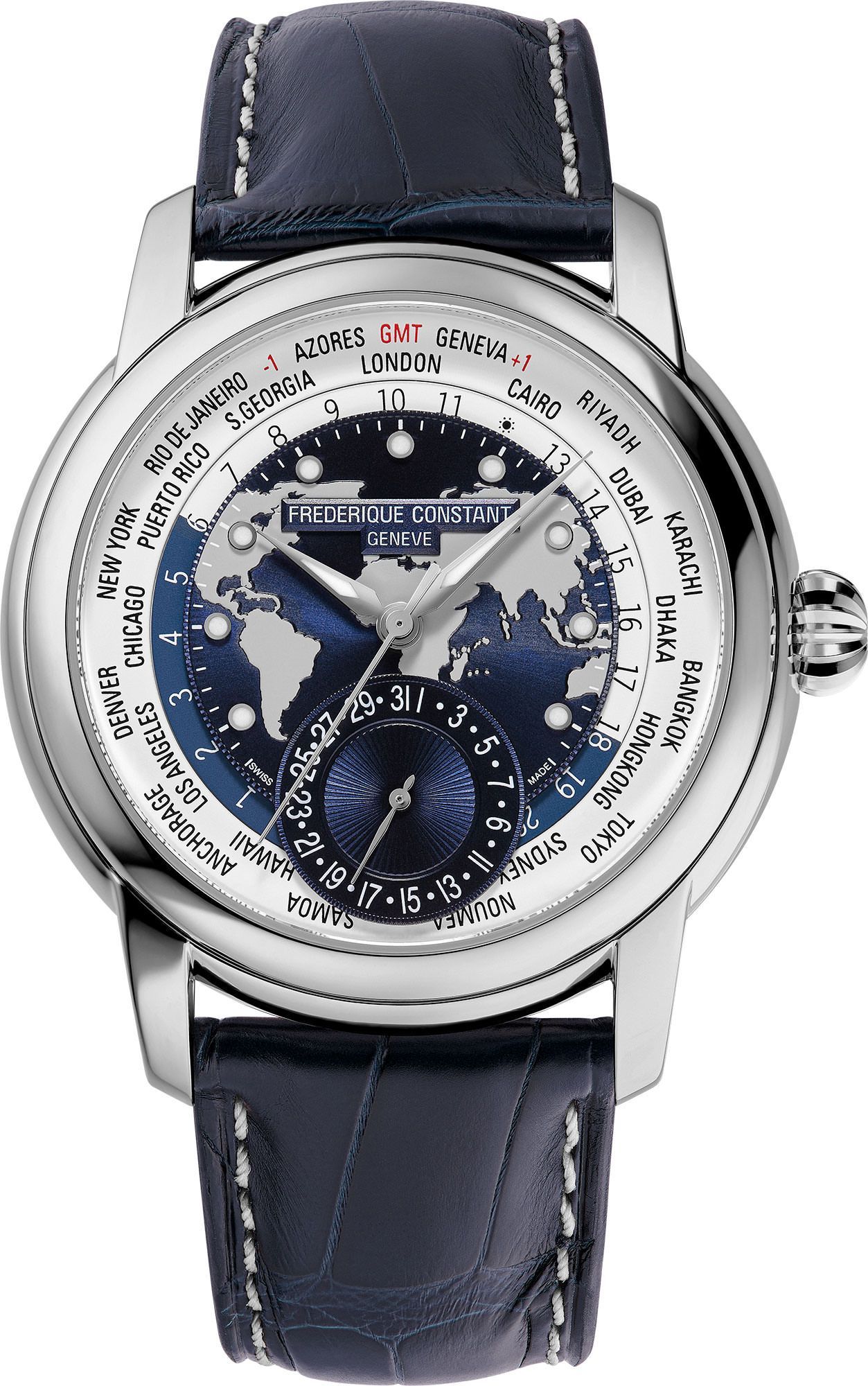 Frederique Constant Manufacture Manufacture Classic WorldTimer Blue & White Dial 42 mm Automatic Watch For Men - 1