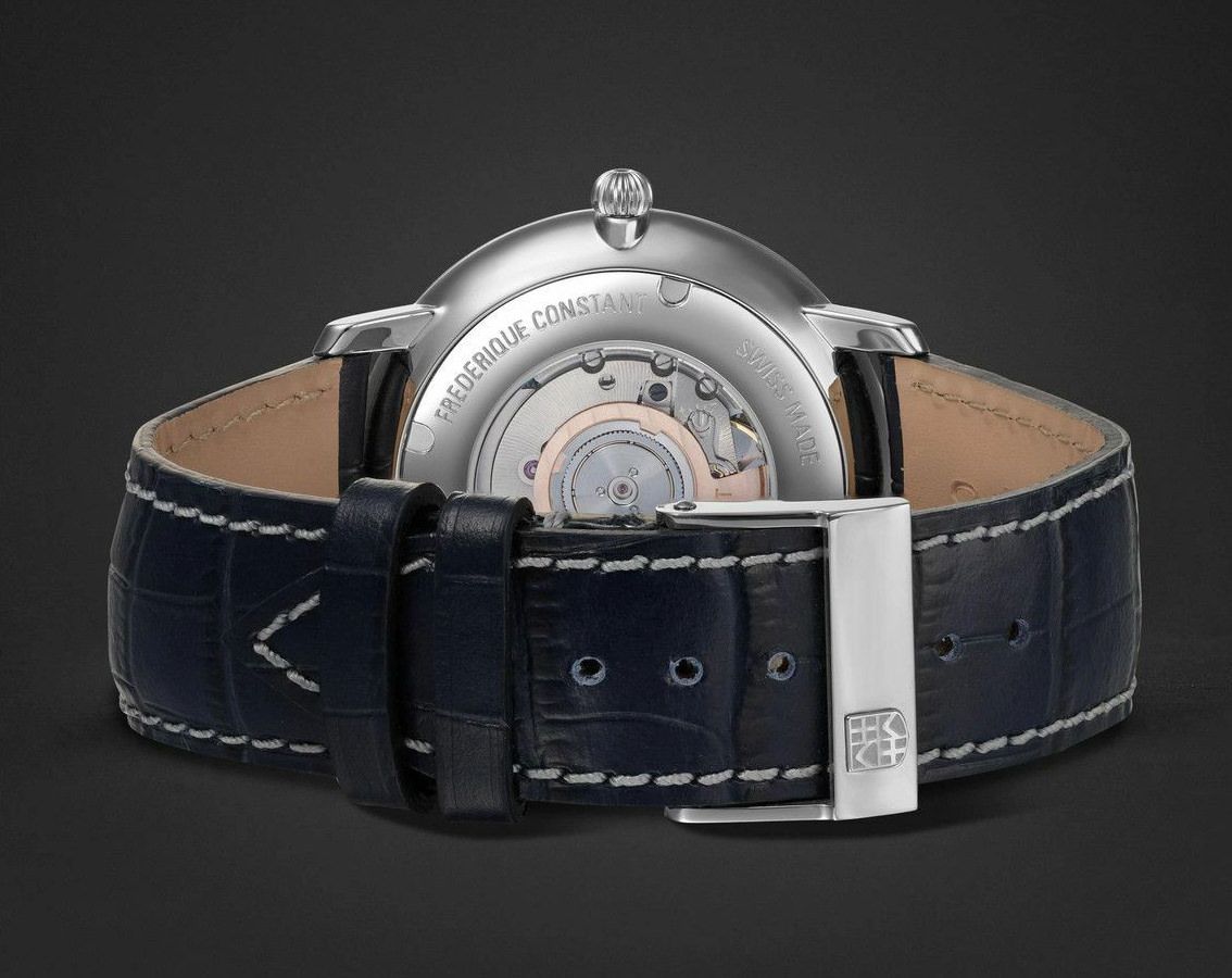 Frederique Constant Orologio Automatico Uomo FC-312NS4S4 - Cinturino Pelle Blu, Cassa Argento 40mm, Quadrante Blu - Made In Swiss