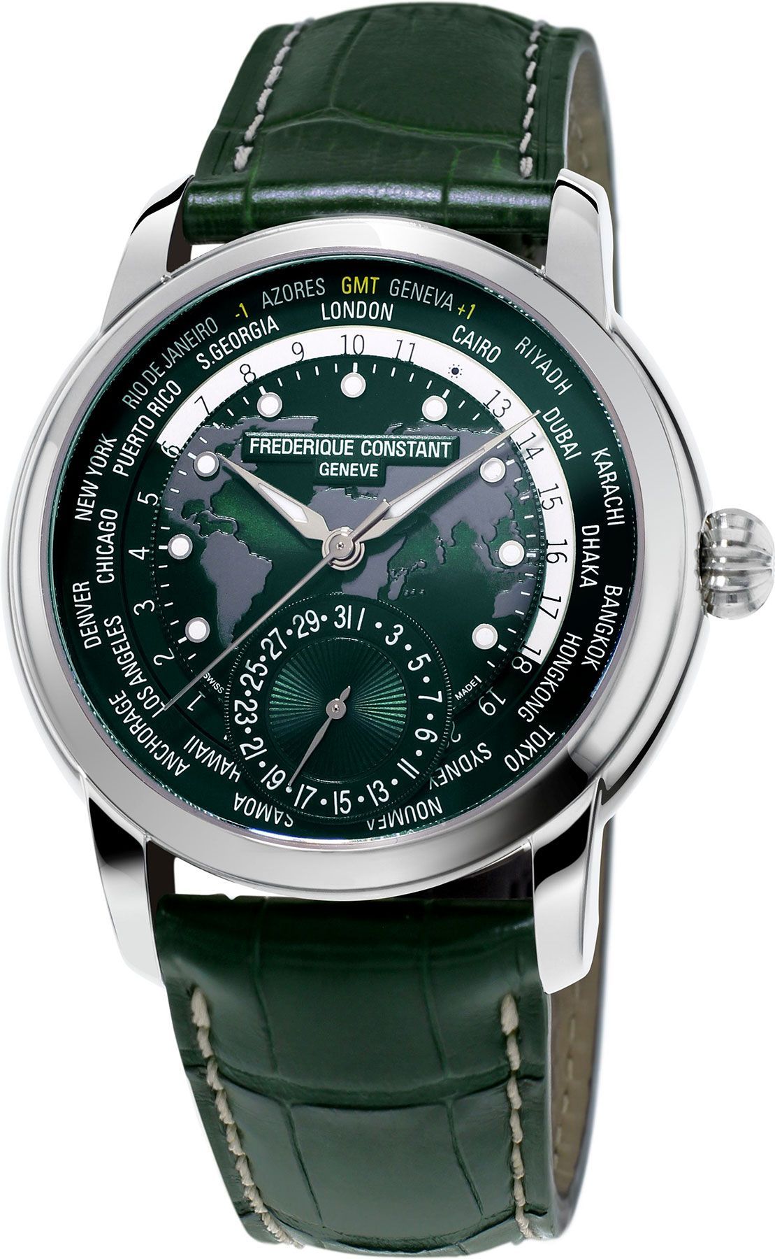 Frederique Constant Manufacture Classic WorldTimer 42 mm Watch in Green Dial For Men - 1