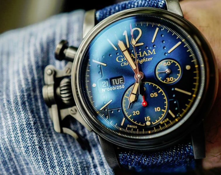 Graham Chronofighter Vintage  Blue Dial 44 mm Automatic Watch For Men - 2