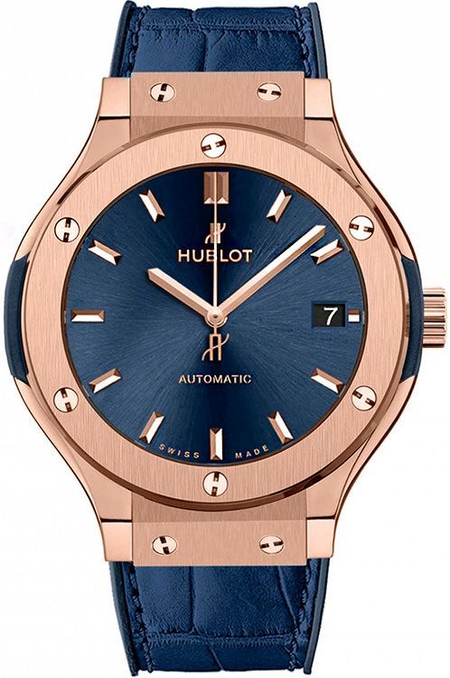 Round Hublot Classic Fusion Rose Gold Blue Dial Watch, For Personal Use