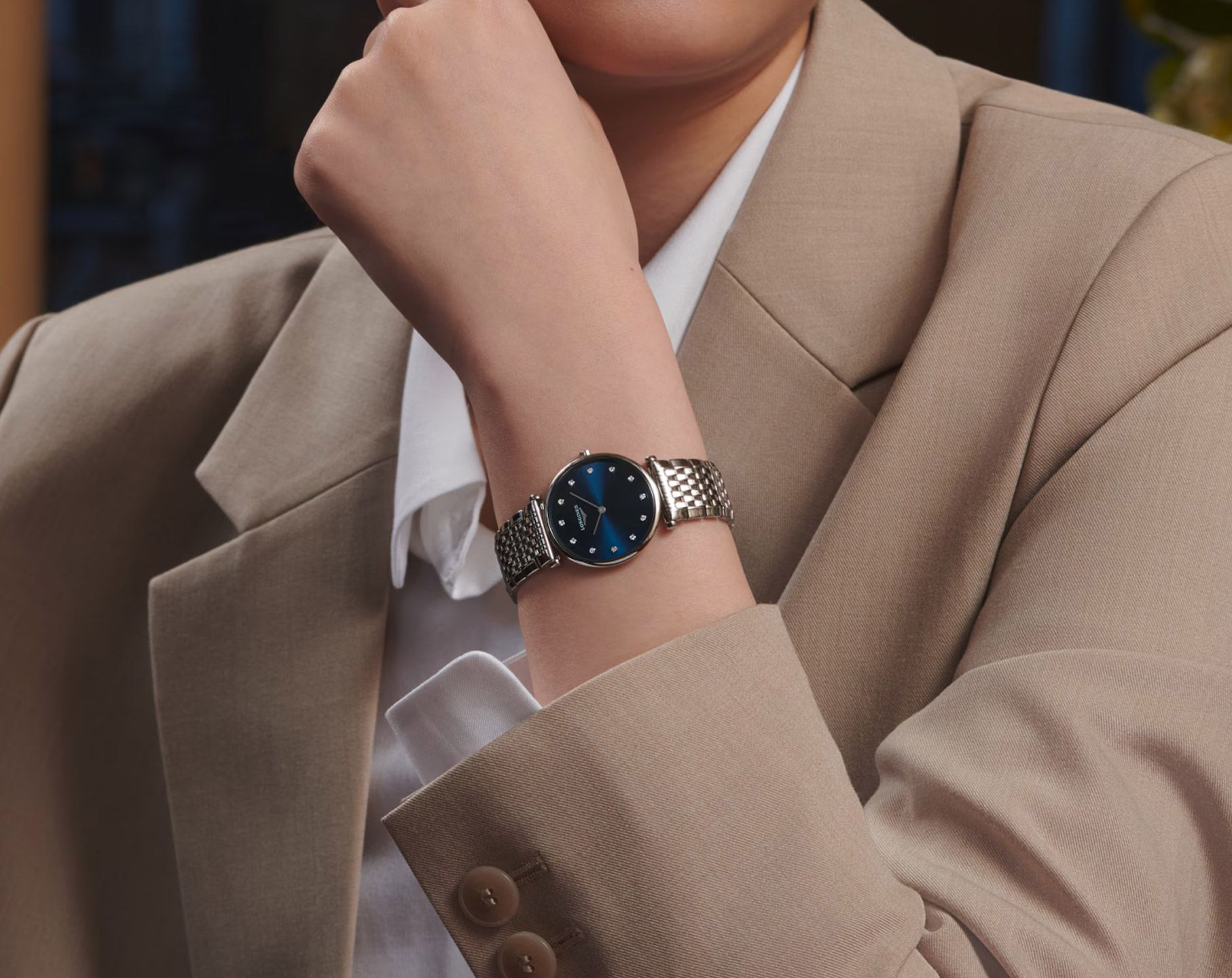 Longines Elegance Quartz Women Watches in Round case Blue Dial