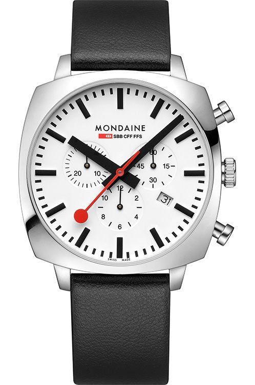 Mondaine Cushion  White Dial 41 mm Quartz Watch For Men - 1