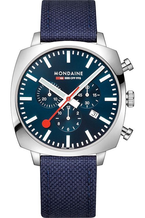 Mondaine Cushion  Blue Dial 41 mm Quartz Watch For Men - 1