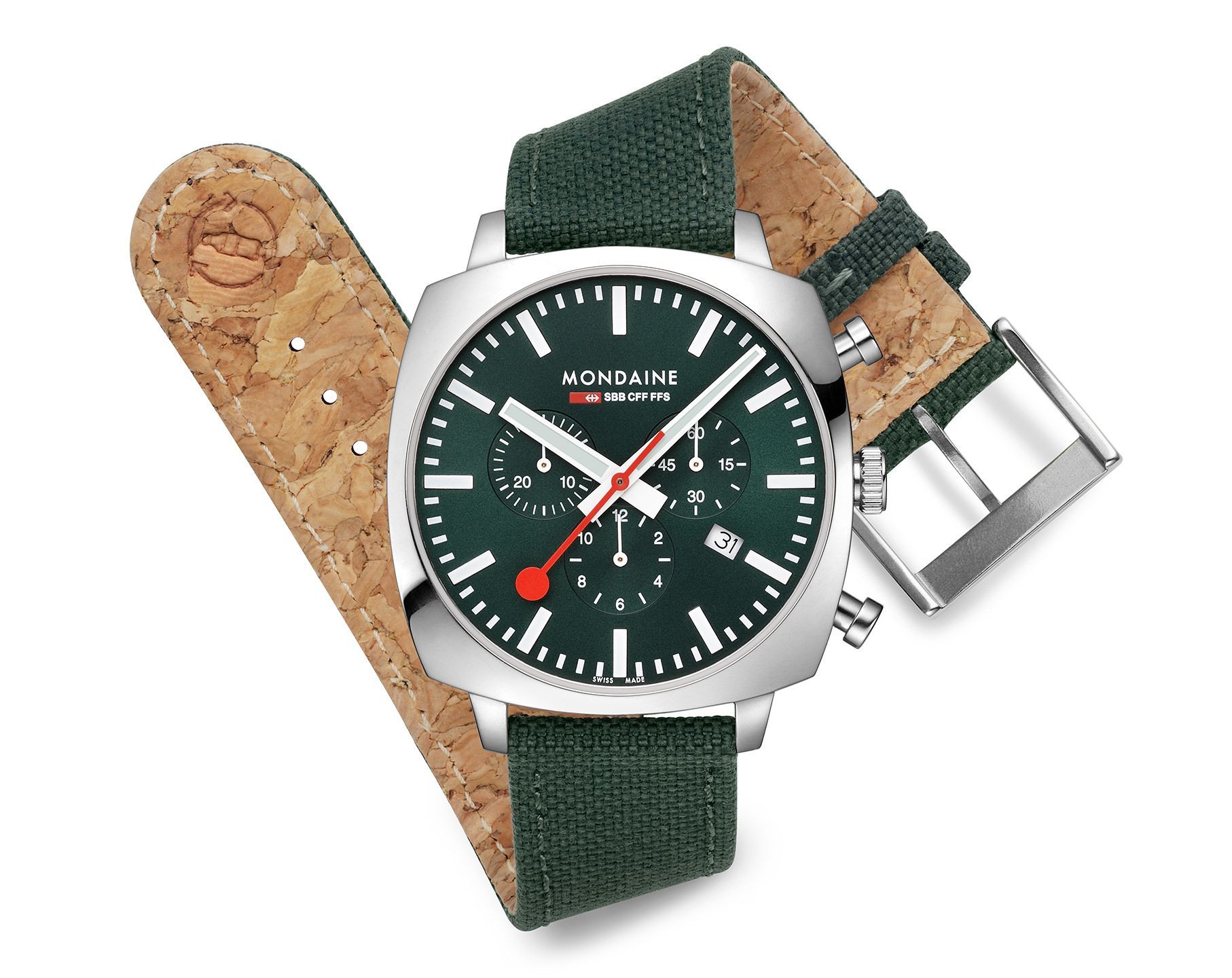 Mondaine Cushion  Green Dial 41 mm Quartz Watch For Men - 9