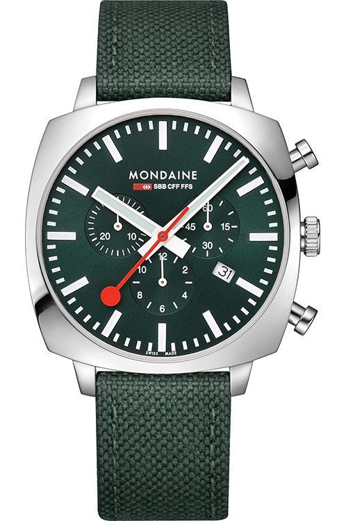 Mondaine Cushion  Green Dial 41 mm Quartz Watch For Men - 1