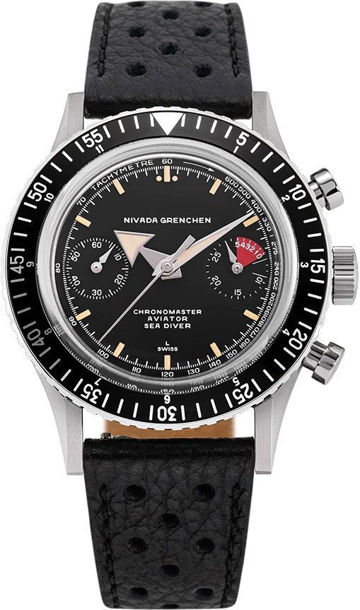 Nivada Grenchen Chronomaster  Black Dial 38 mm Manual Winding Watch For Men - 1