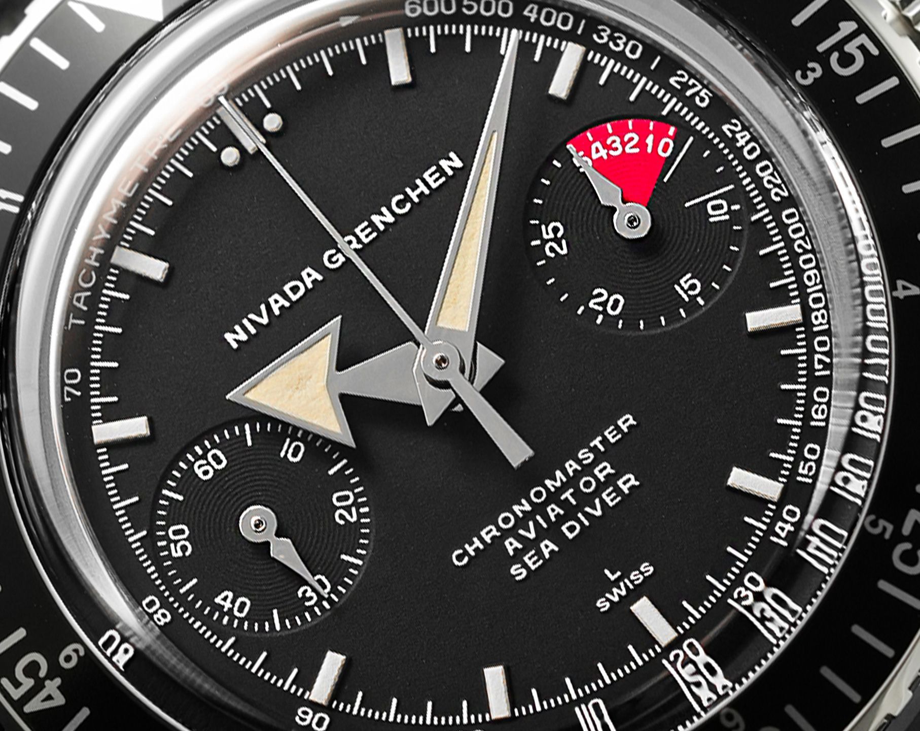 Nivada Grenchen Chronomaster  Black Dial 38 mm Manual Winding Watch For Men - 5