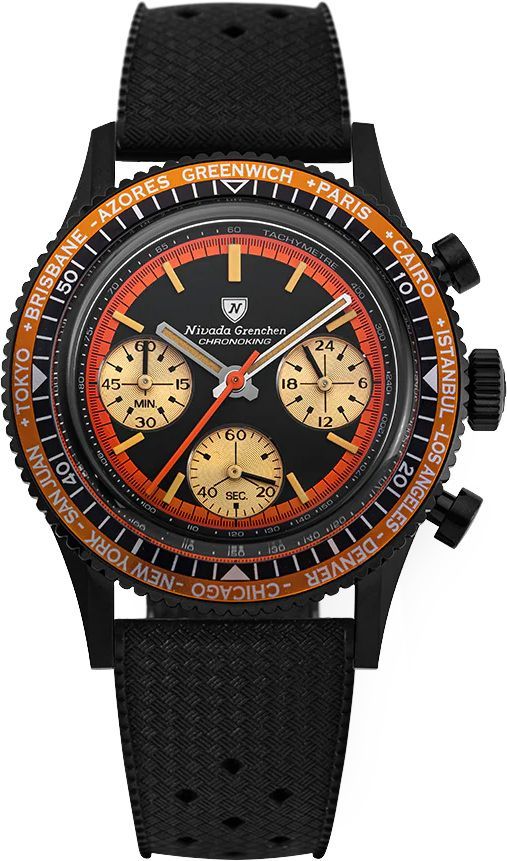 Nivada Grenchen Chronomaster Chronoking Black Dial 38 mm Quartz Watch For Men - 1