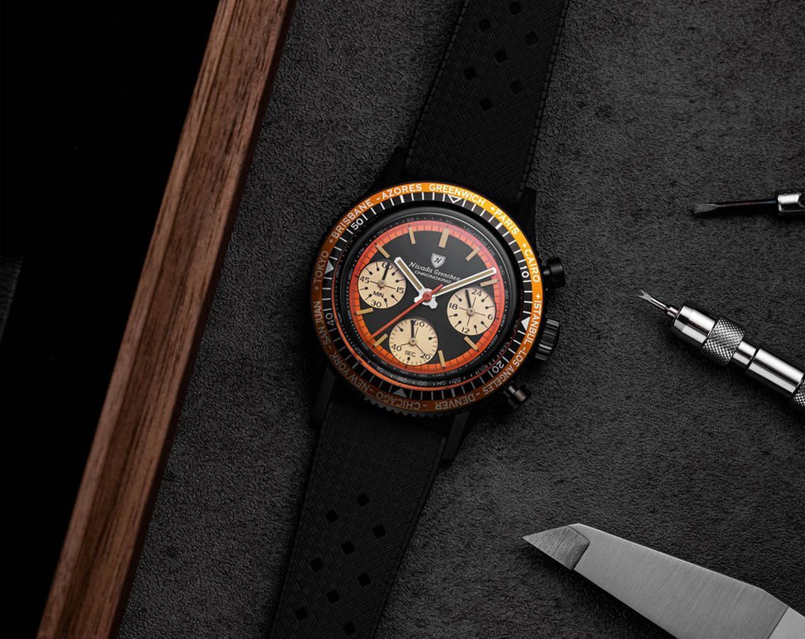 Nivada Grenchen Chronomaster Chronoking Black Dial 38 mm Quartz Watch For Men - 2