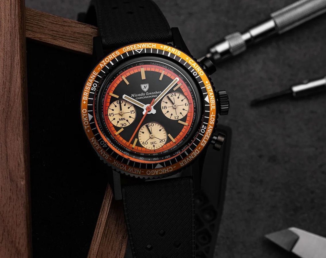 Nivada Grenchen Chronomaster Chronoking Black Dial 38 mm Quartz Watch For Men - 3