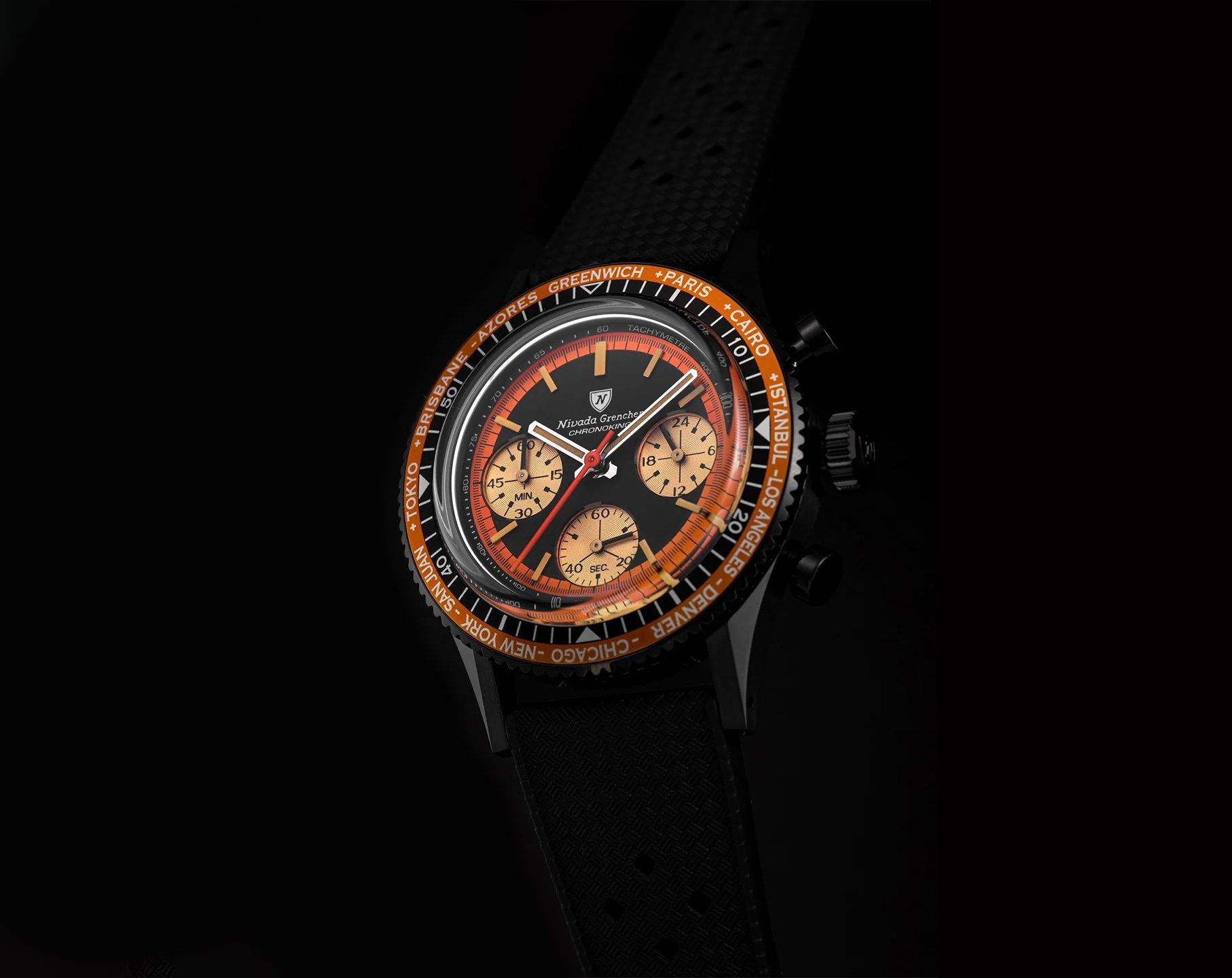 Nivada Grenchen Chronomaster Chronoking Black Dial 38 mm Quartz Watch For Men - 7