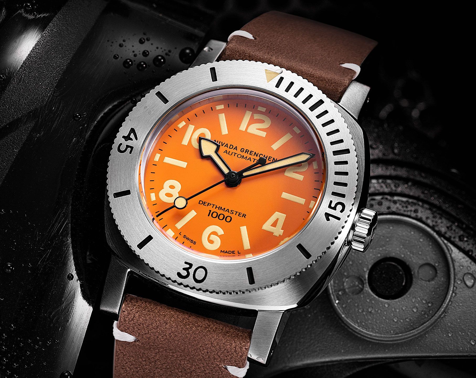 Nivada Grenchen Orange Depthmaster 39 mm Watch in Orange Dial