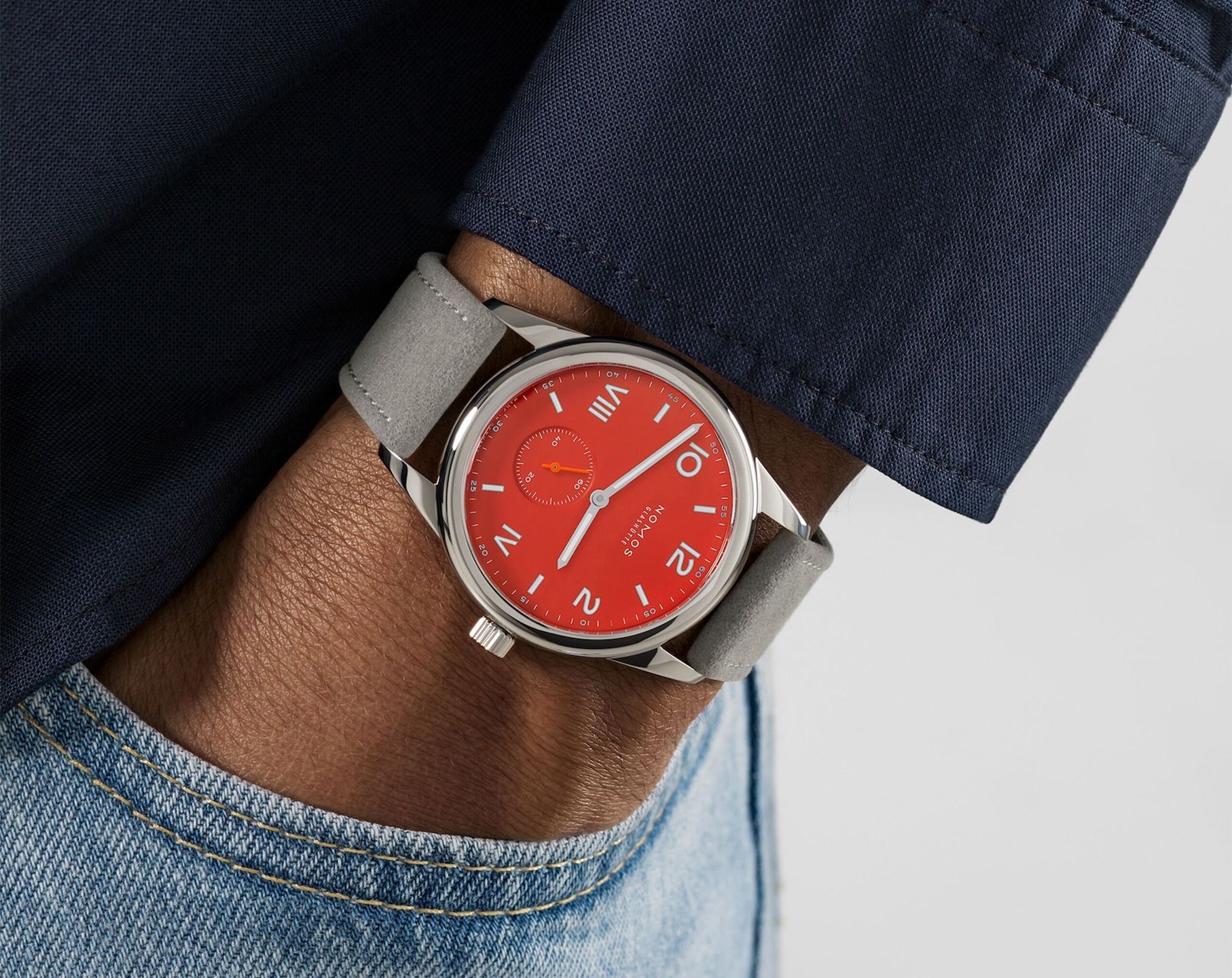 Nomos Glashutte Club  Red Dial 38.5 mm Manual Winding Watch For Unisex - 3