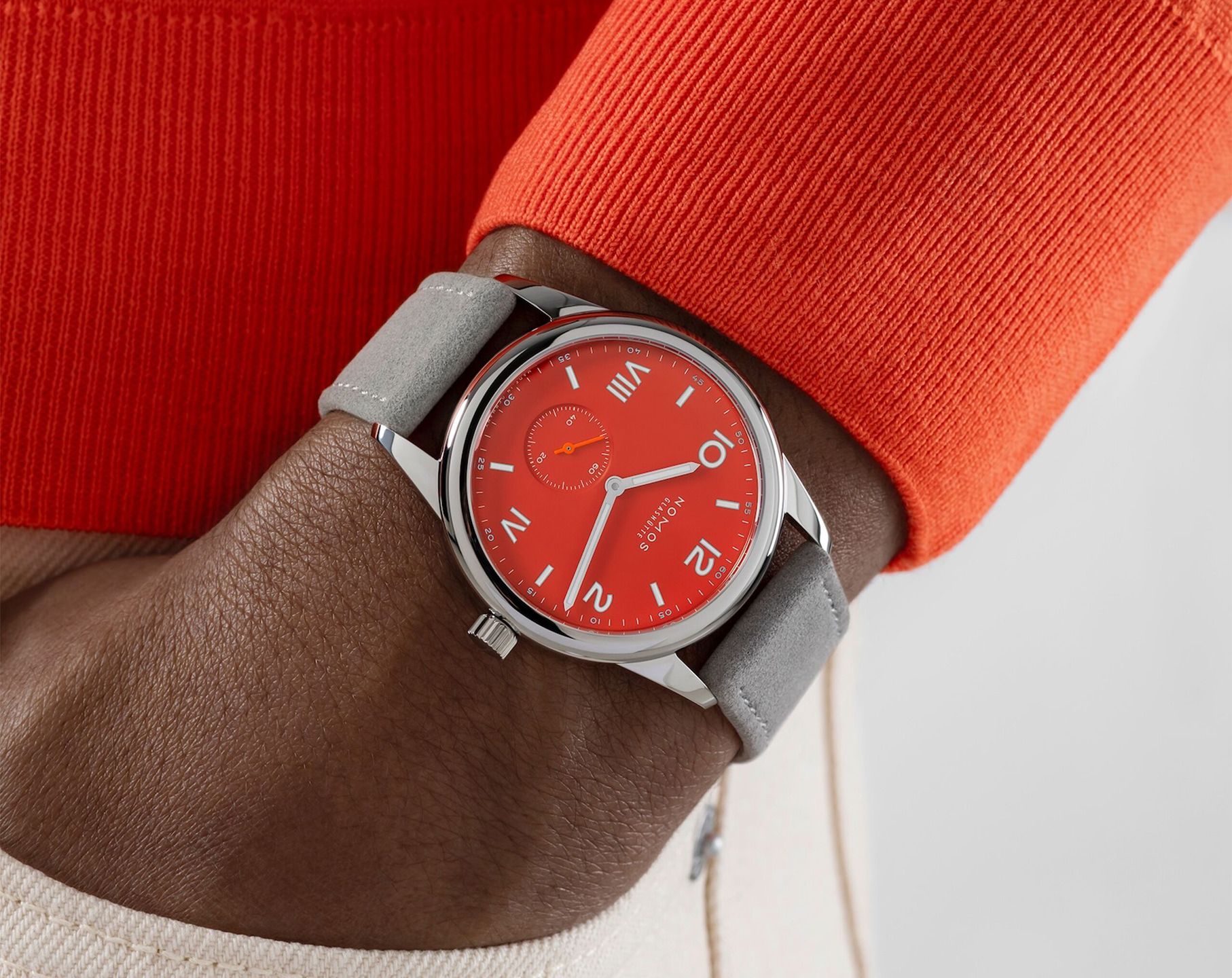 Nomos Glashutte Club  Red Dial 38.5 mm Manual Winding Watch For Unisex - 5