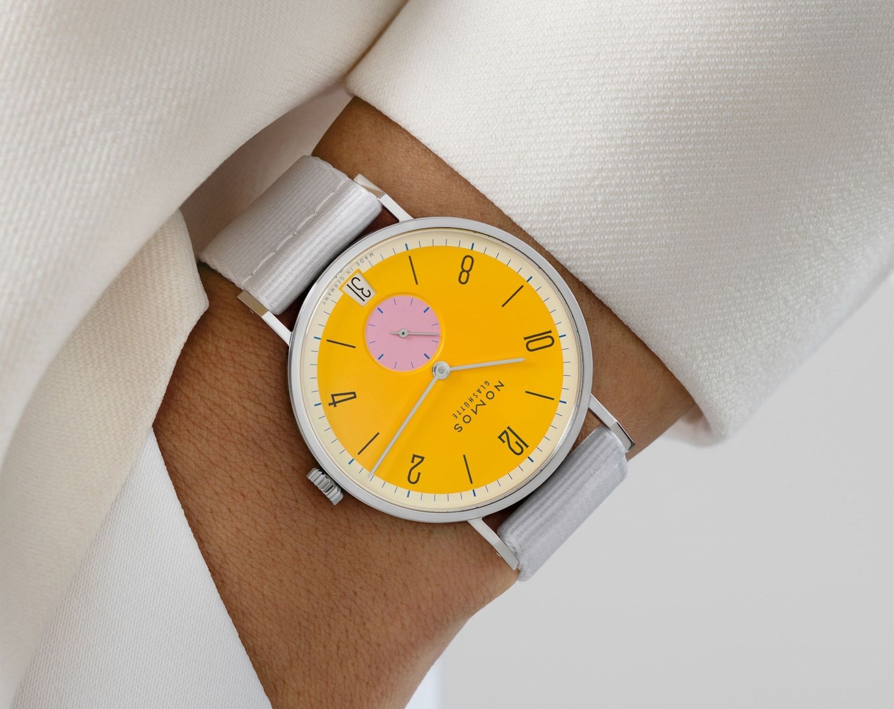 Nomos Glashutte Tangente  Yellow Dial 37.5 mm Manual Winding Watch For Women - 3