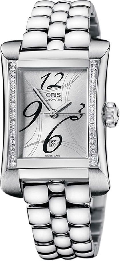 Oris Rectangular Rectangular Date Diamonds Silver Dial 25.9 mm Automatic Watch For Women - 1