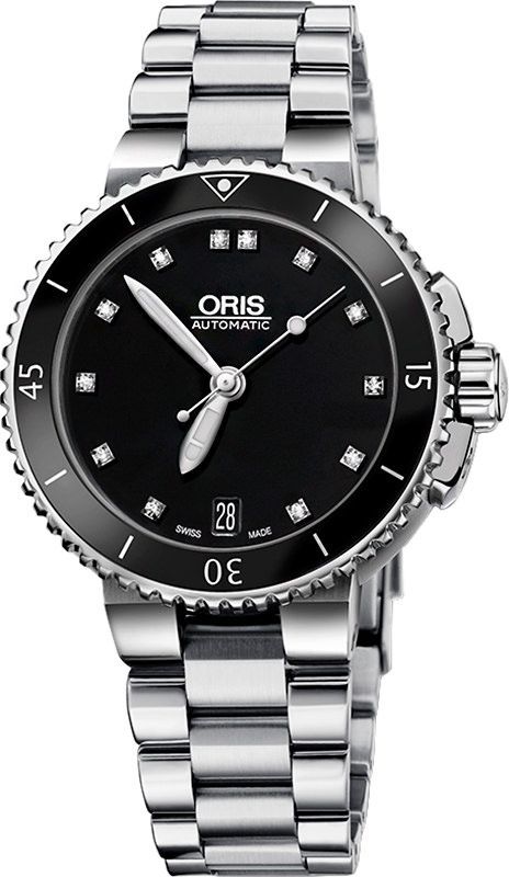 Oris Aquis Date Diamonds Black Dial 36 mm Automatic Watch For Women - 1