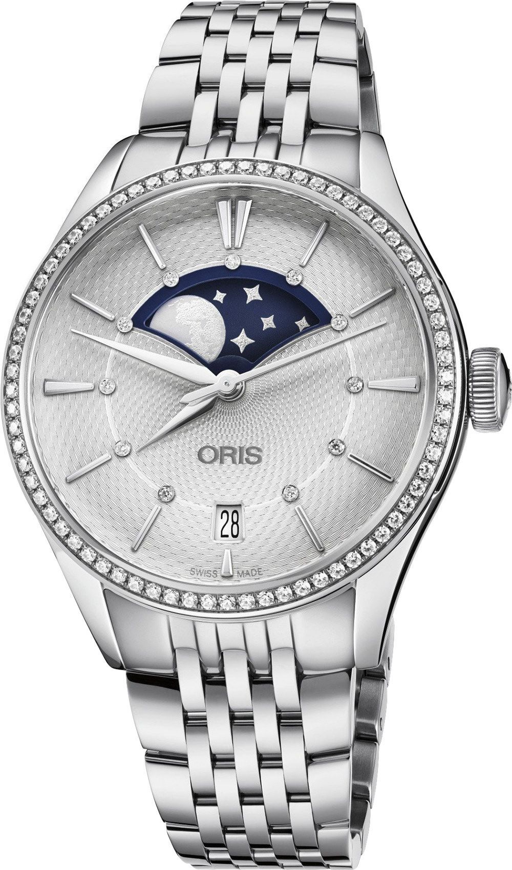 Oris Artelier Grande Lune, Date Diamonds 36 mm Watch in Silver Dial For Women - 1