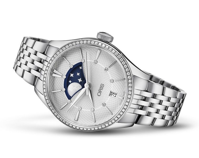Oris Artelier Grande Lune, Date Diamonds 36 mm Watch in Silver Dial For Women - 2