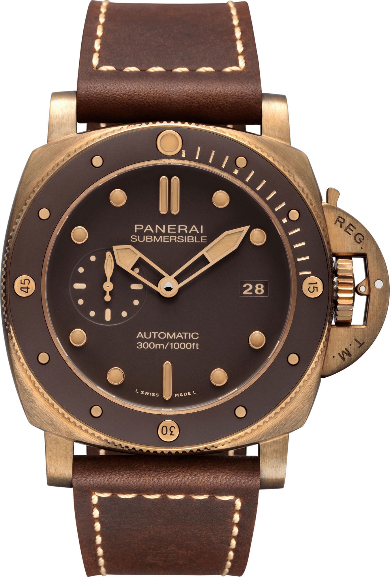 Panerai Submersible Automatic Men Watches in Cushion case Brown Dial