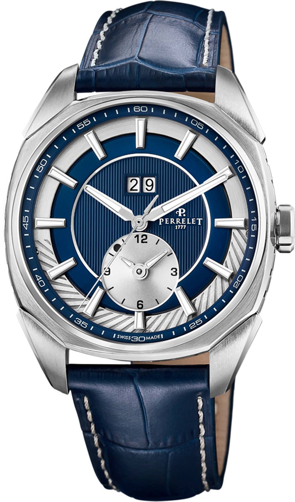 Perrelet Lab Peripheral Dual Time Big Date Blue Dial 42 mm Automatic Watch For Men - 1